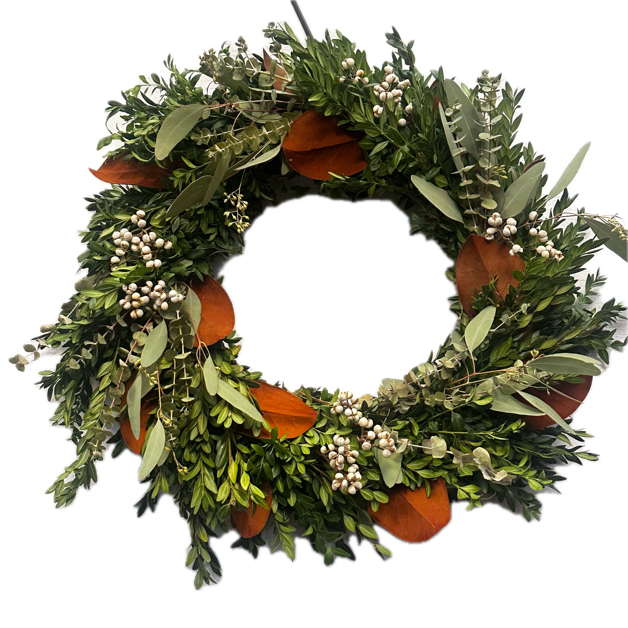 Boxwood  Wreath with Magnolia and Eucalyptus