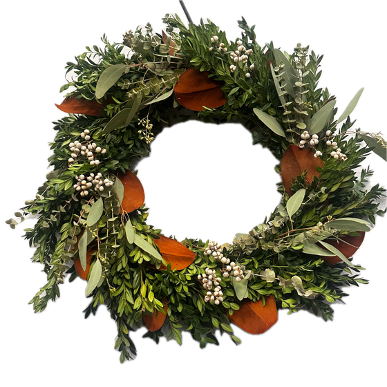 Boxwood  Wreath With Eucalyptus