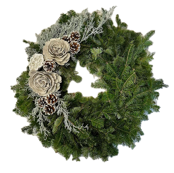Fraser Fir and White Rosette Wreath