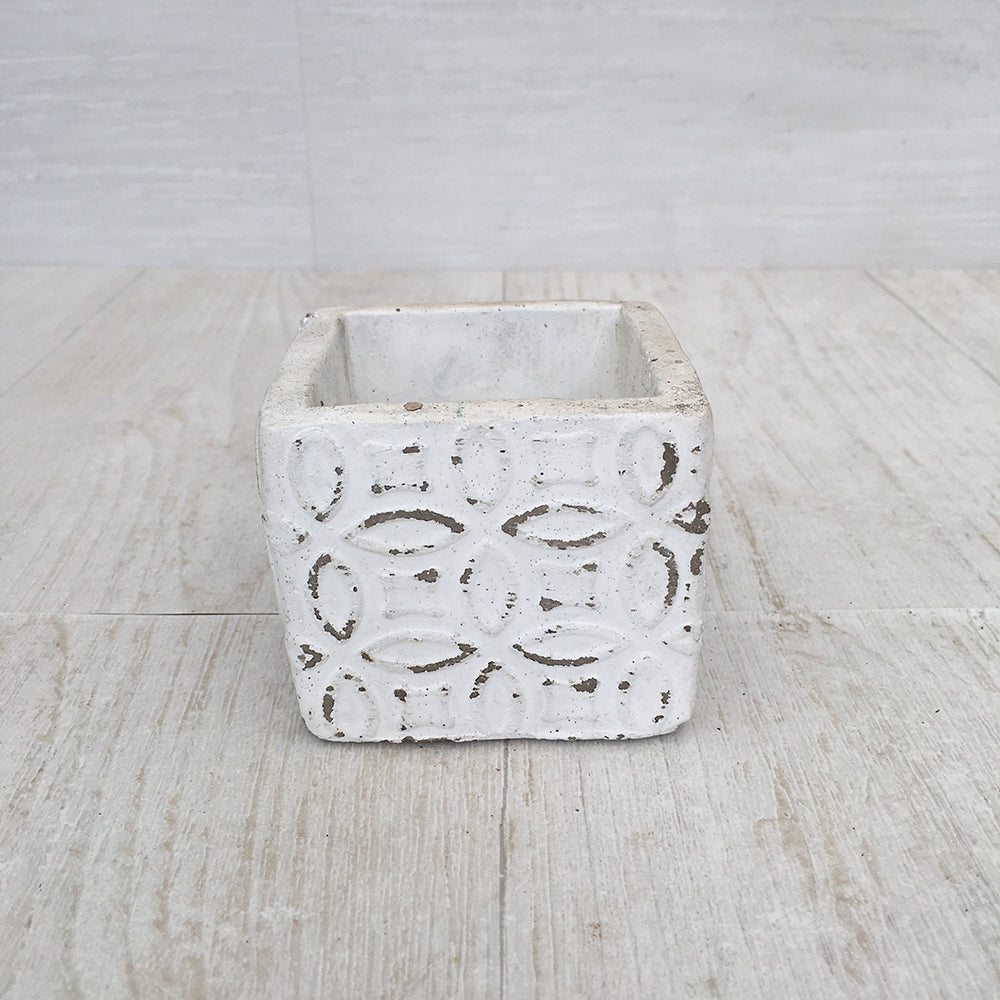 Lacey White Cement Pot