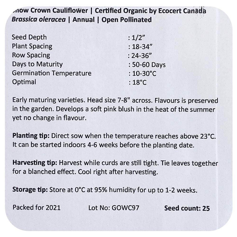 Cauliflower Seeds (Organic)