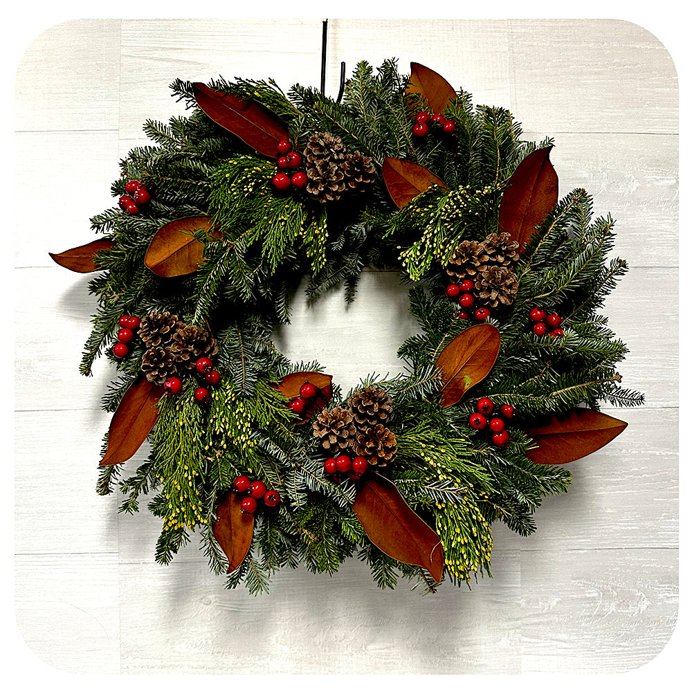 Fraser Fir with Magnolia Leaves Wreath