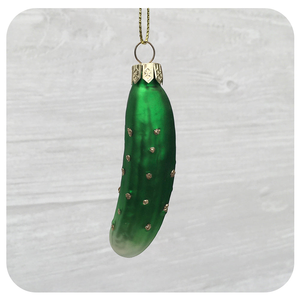 Small Matte Glass Pickle with Gold Glitter Spots