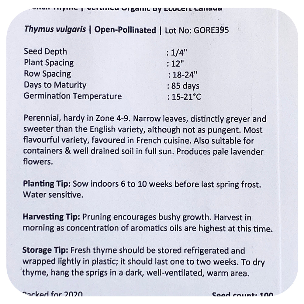 Thyme French Seeds (Organic)
