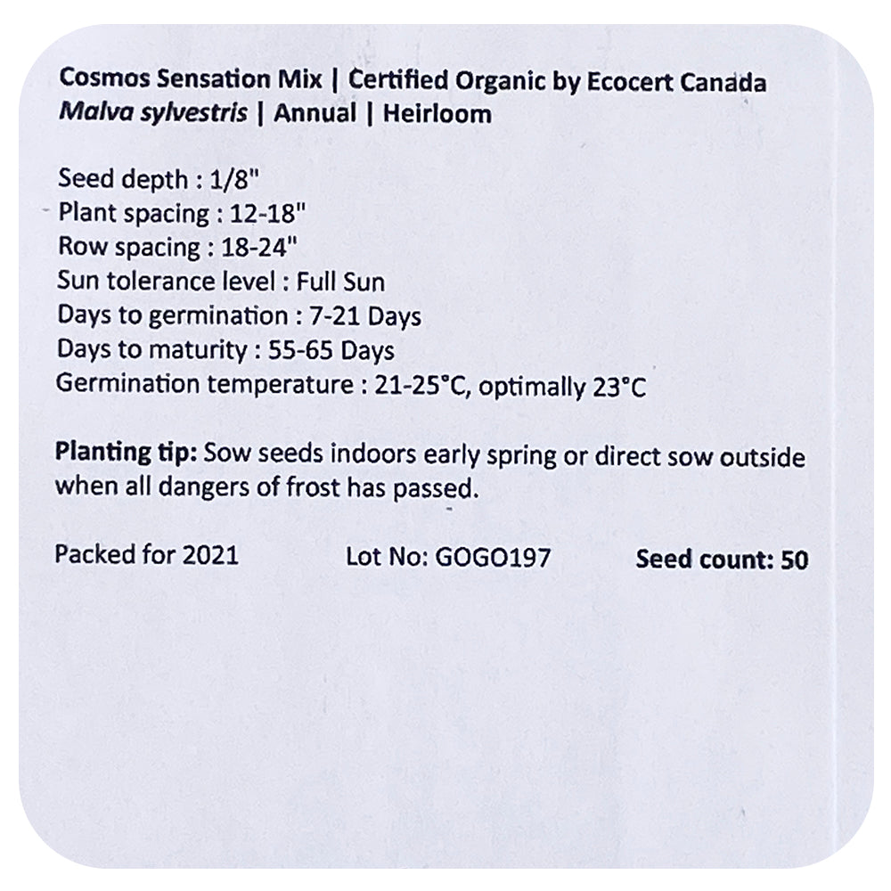 Cosmos Sensation MIx Seeds (Organic)
