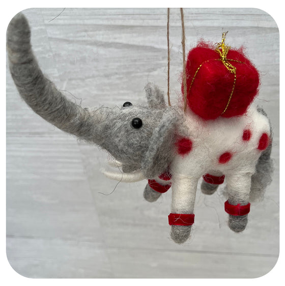 Wool Elephant with Red Polka Dots and Present
