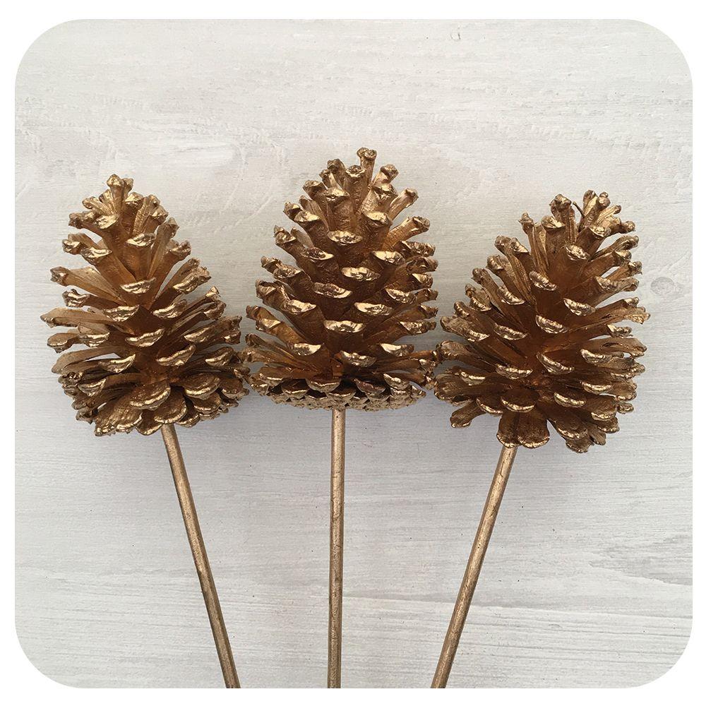 Trio of Large Gold Pinecones