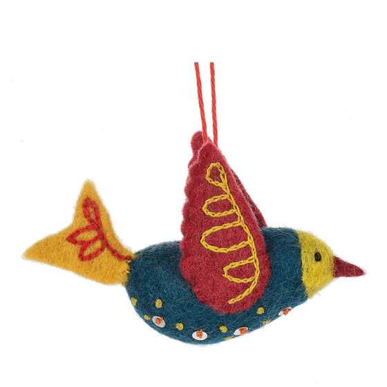 Textile Bird Ornament - Blue