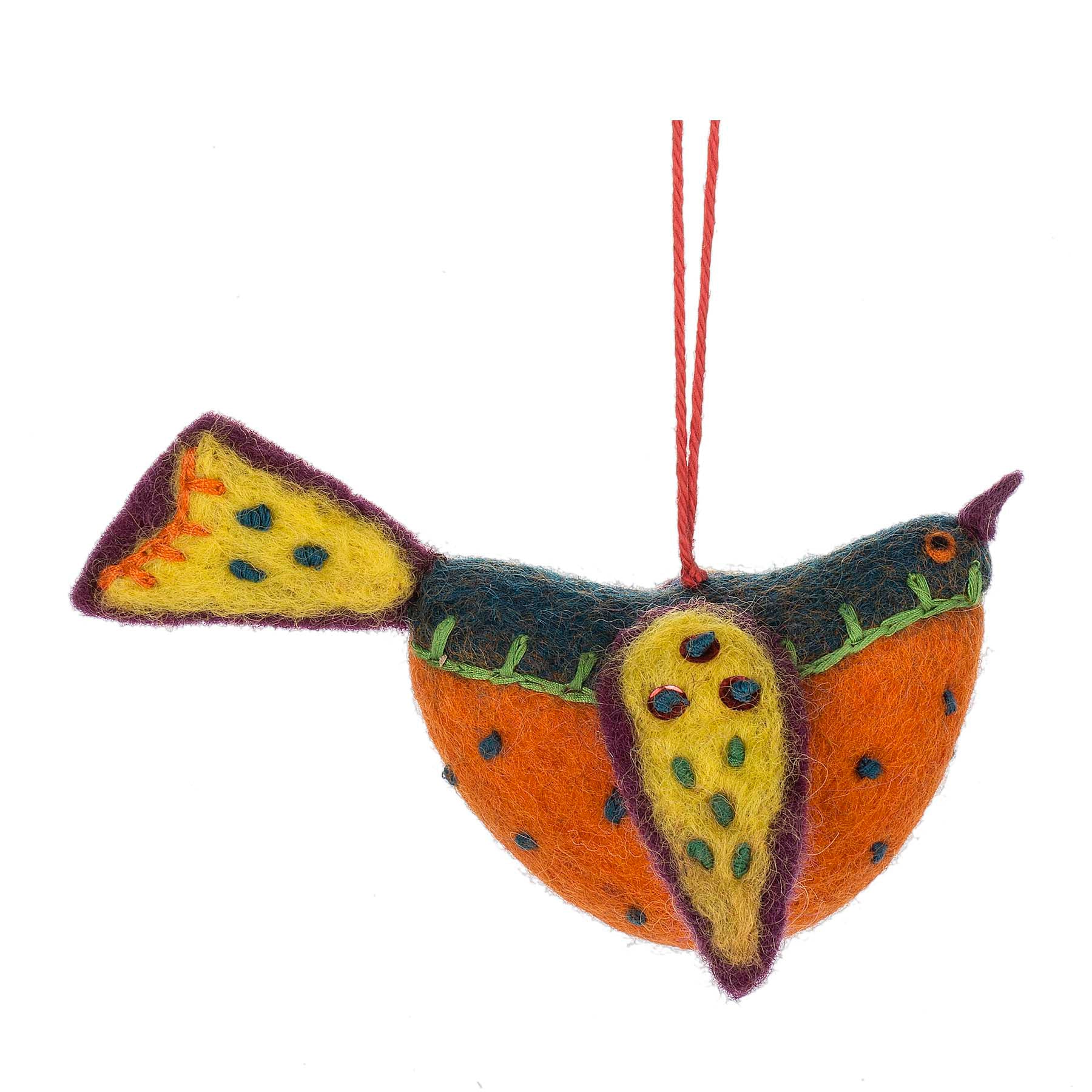 Textile Bird Ornament - Orange
