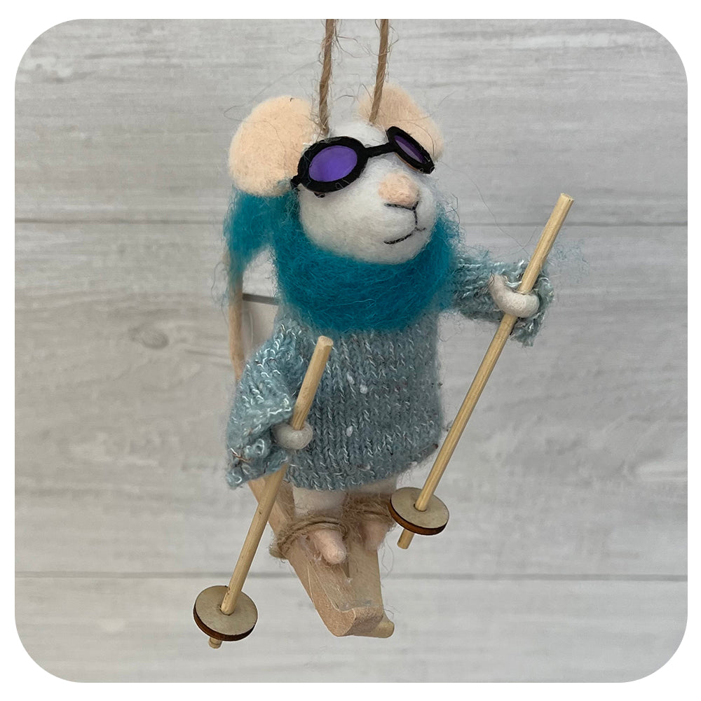 Mouse on Skis with Goggles