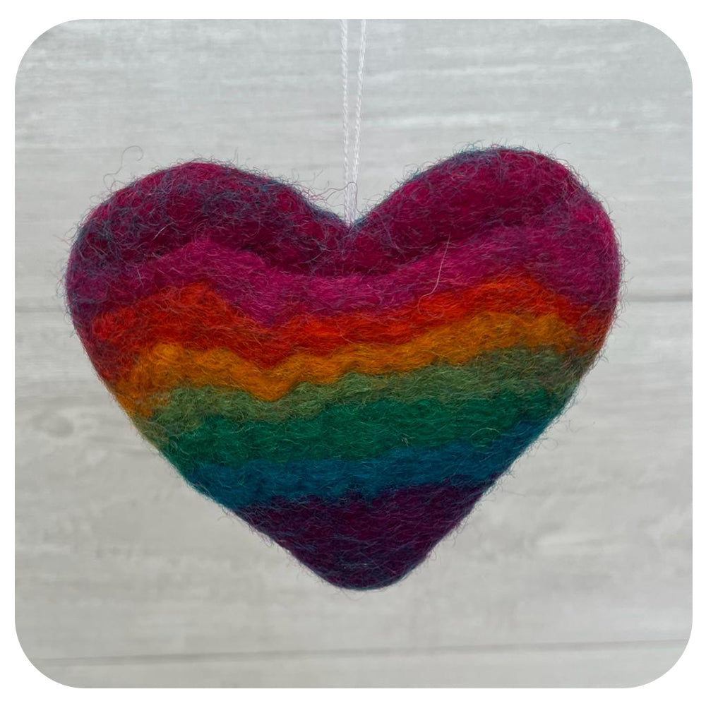 Rainbow Stripe Felt Heart