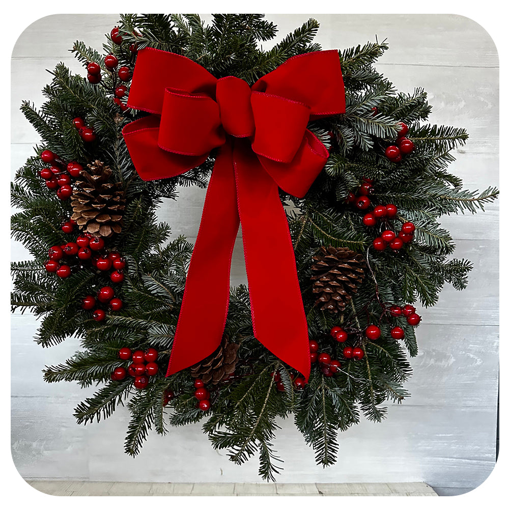 Bow, Cone and Cranberry Wreath